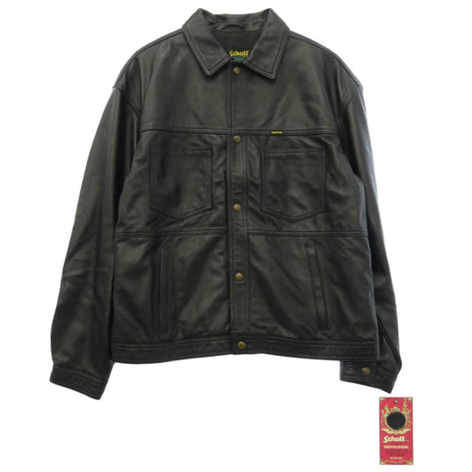 Supreme シュプリーム schott ショット 22SS x Schott ショット Leather Work Jacket レザー ワーク ジャケット ブラック系 L【美品】【中古】