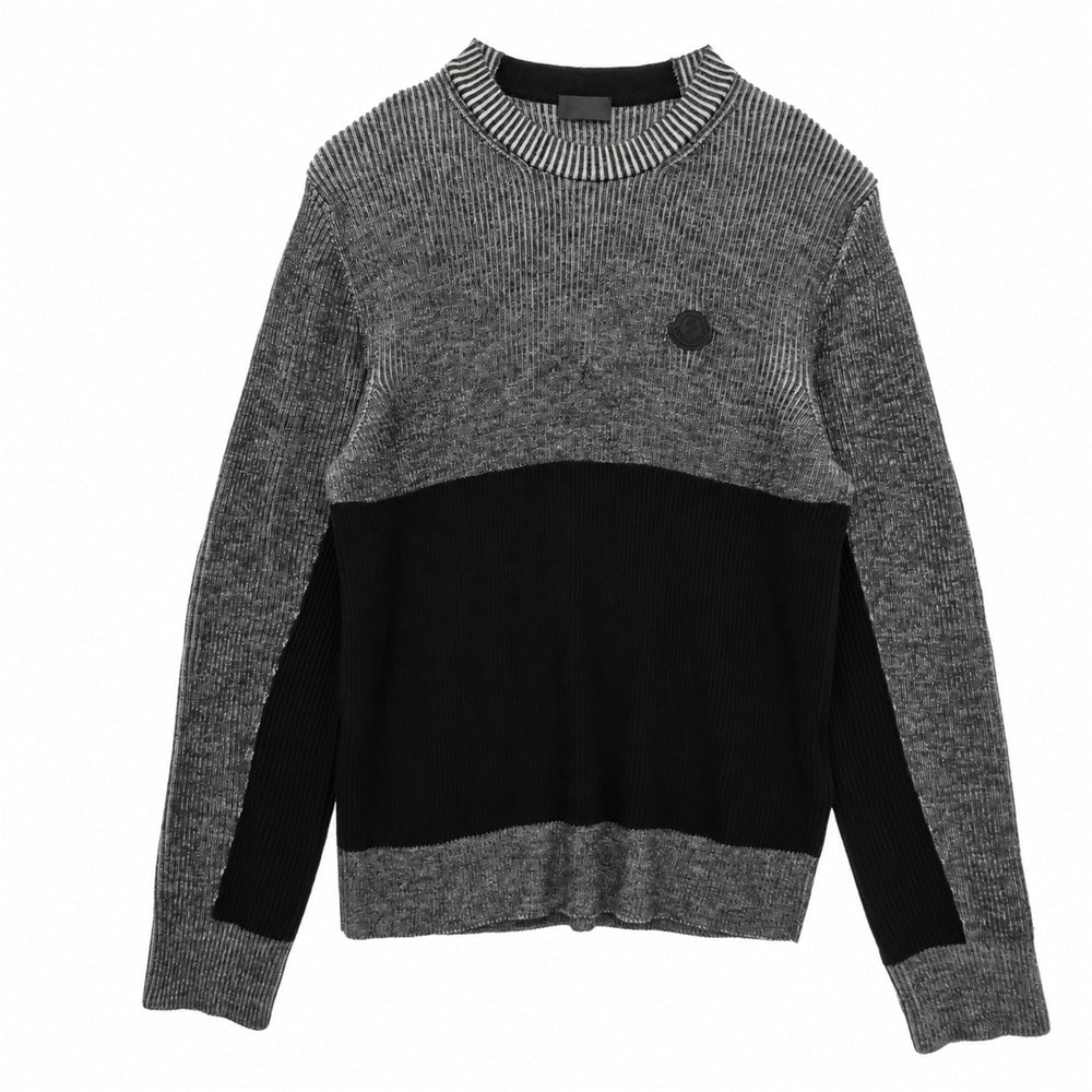 MONCLER モンクレール 22AW H20919C00003 Matt Black Girocollo Long Sleeve Pullover Sweater マットブラック ライン ロゴ リブ ニット セーター ブラック系 グレー系 M【中古】