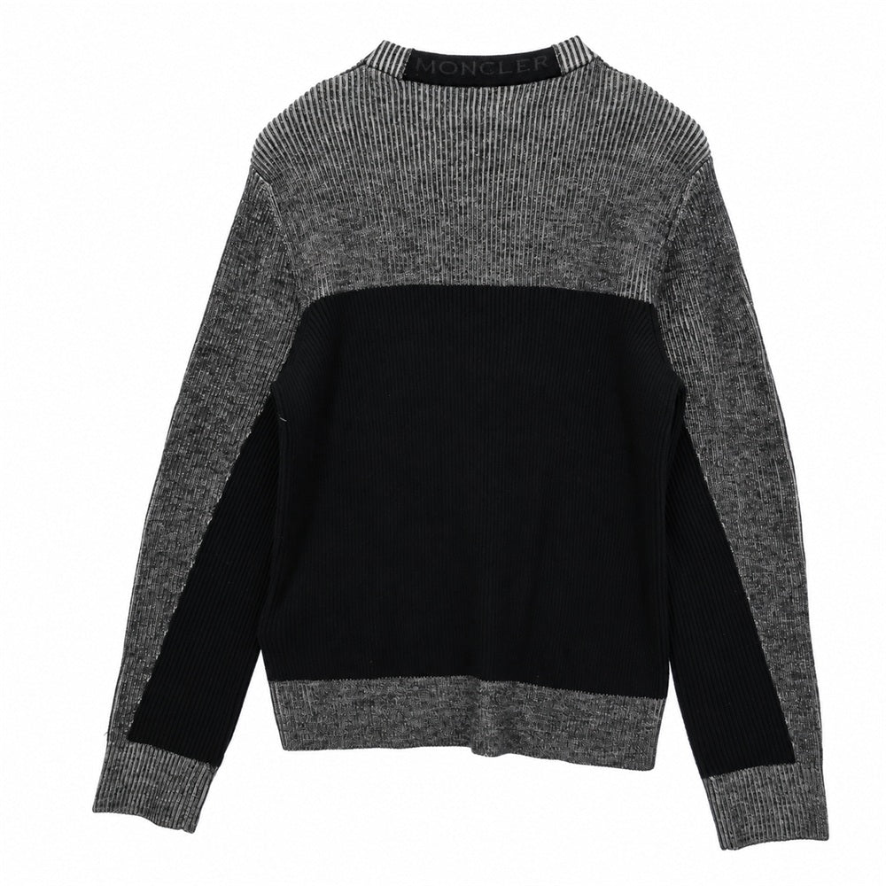MONCLER モンクレール 22AW H20919C00003 Matt Black Girocollo Long Sleeve Pullover Sweater マットブラック ライン ロゴ リブ ニット セーター ブラック系 グレー系 M【中古】