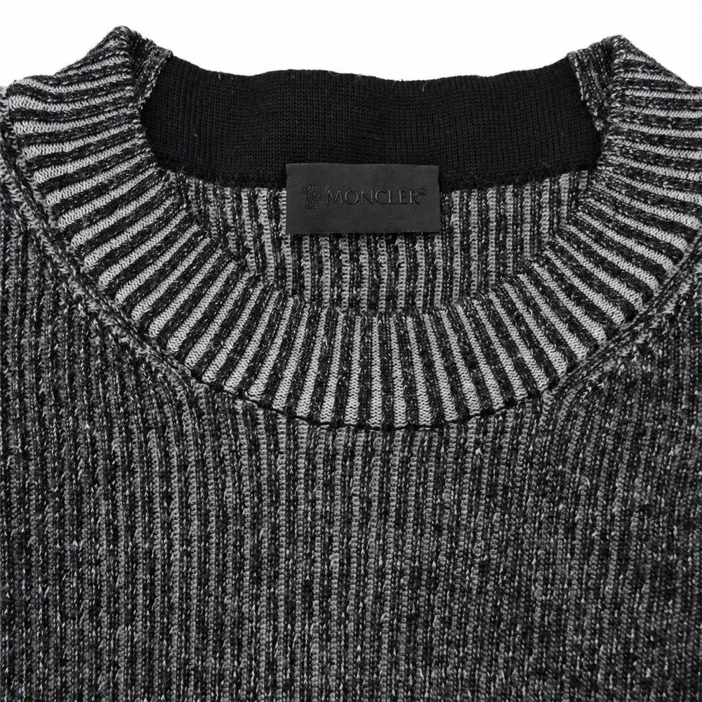 MONCLER モンクレール 22AW H20919C00003 Matt Black Girocollo Long Sleeve Pullover Sweater マットブラック ライン ロゴ リブ ニット セーター ブラック系 グレー系 M【中古】