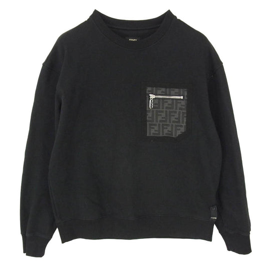 FENDI フェンディ FY3938 APN0 ズッカ柄 ポケット クルーネック スウェットトレーナー ブラック系 S【中古】