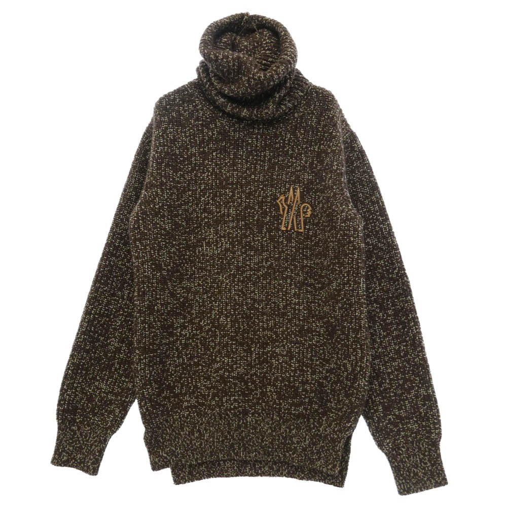 MONCLER モンクレール J20989F00003 GRENOBLE low gauge knit グルノーブル ロゴ ローゲージ タートルネック エルボーパッチ ニット セーター ブラウン系 M【中古】
