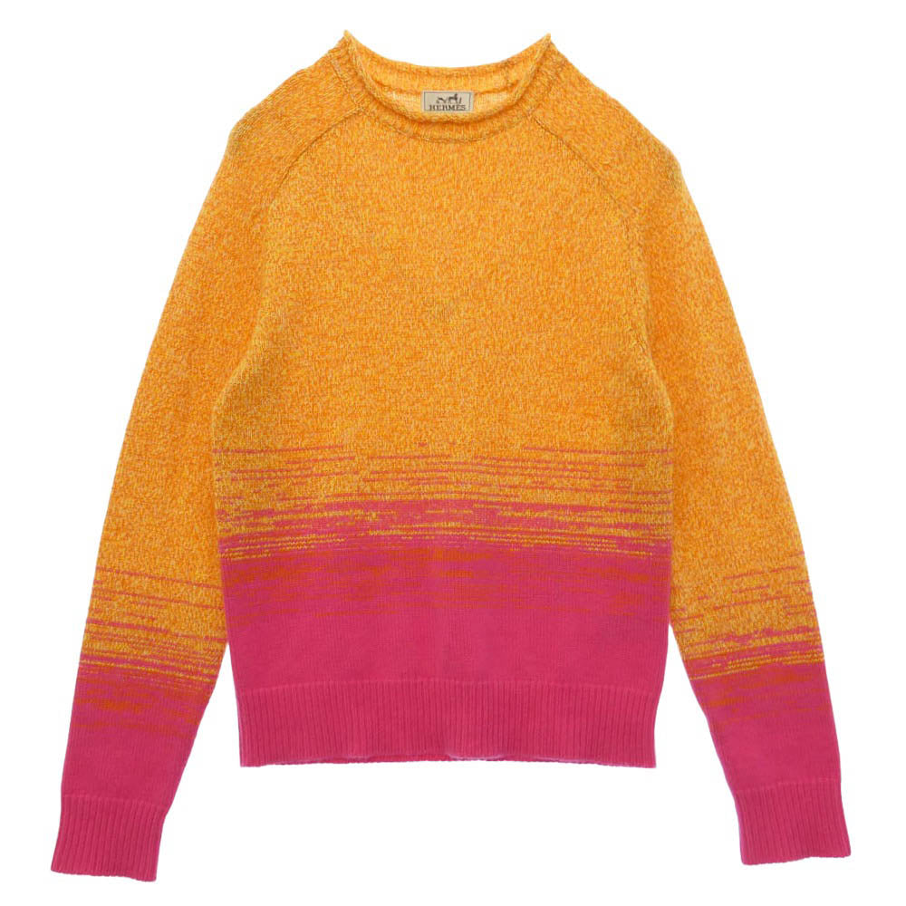 HERMES エルメス 22SS イタリア製 カシミア カシミヤ グラデーション ニット セーター オレンジ系 ピンク系 S【中古】
