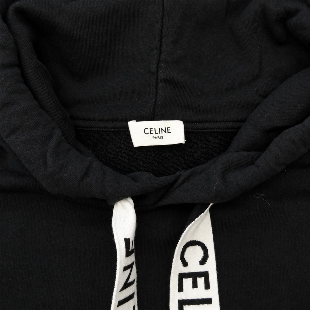 CELINE セリーヌ 2Y468670Q コットン フリース ルーズ フーディー ロゴ プルオーバー スウェット パーカー ブラック ブラック系 S【中古】