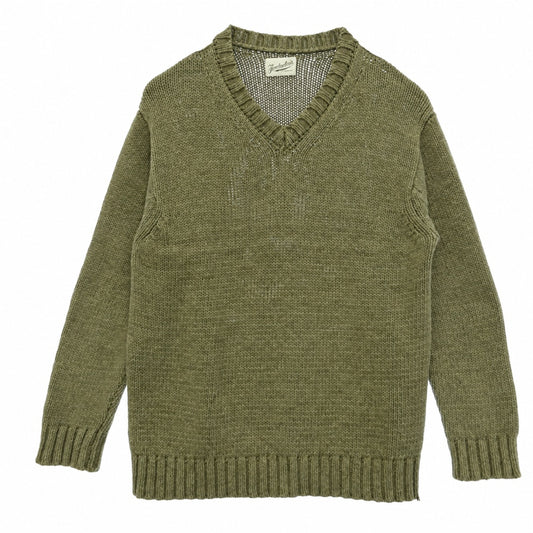 TENDERLOIN テンダーロイン V-NECK COTTON KNIT Vネック ニット セーター グリーン系 S【中古】