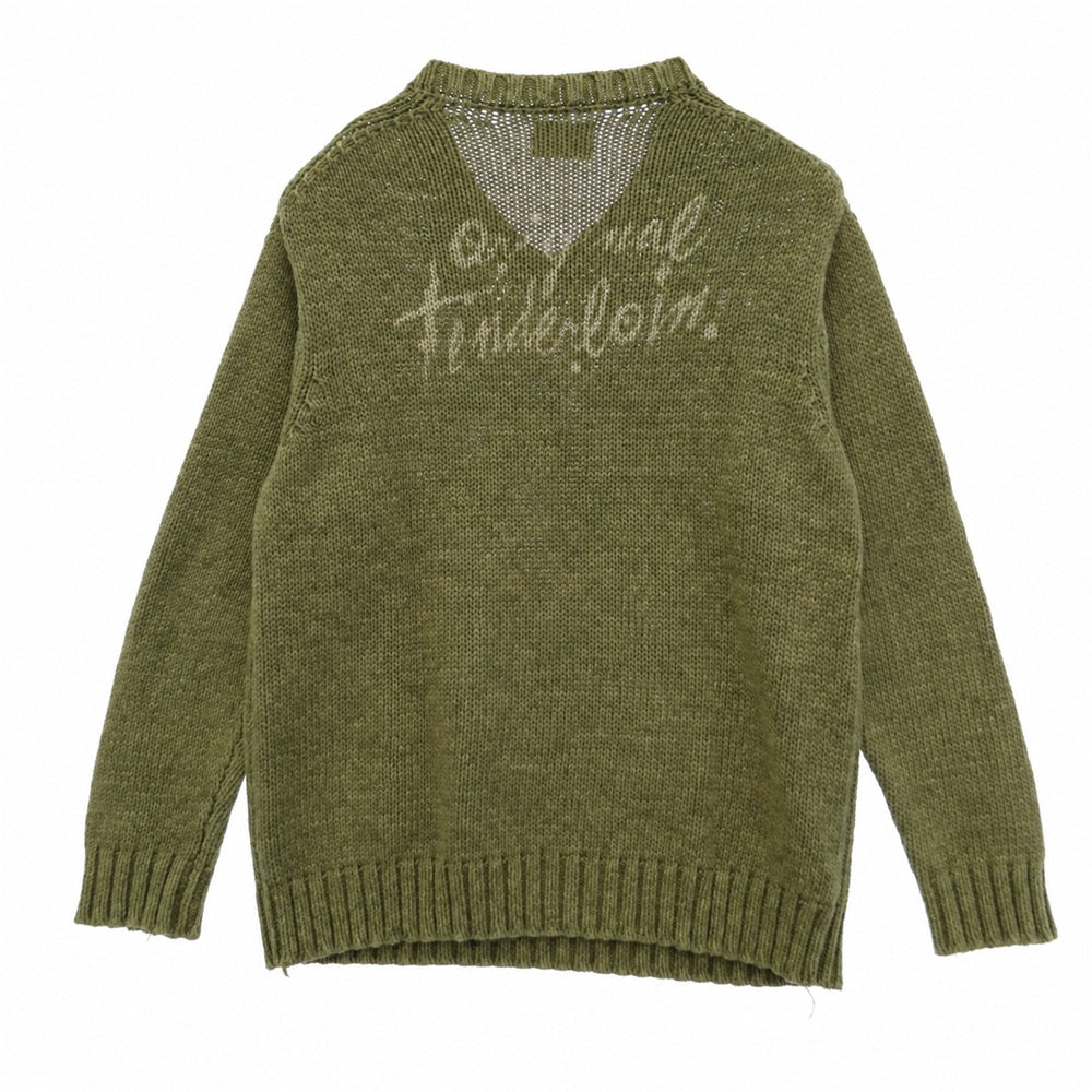 TENDERLOIN テンダーロイン V-NECK COTTON KNIT Vネック ニット セーター グリーン系 S【中古】