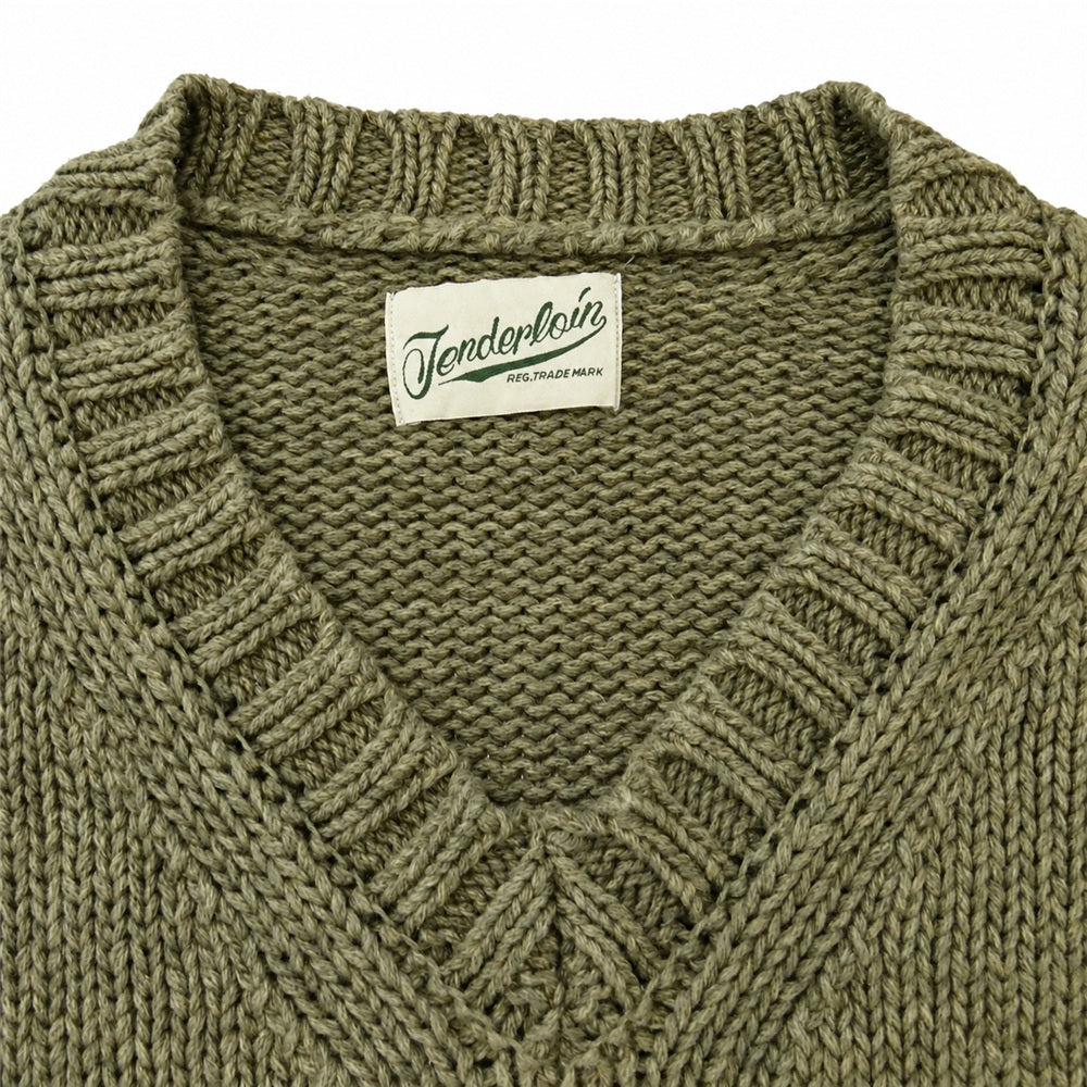 TENDERLOIN テンダーロイン V-NECK COTTON KNIT Vネック ニット セーター グリーン系 S【中古】