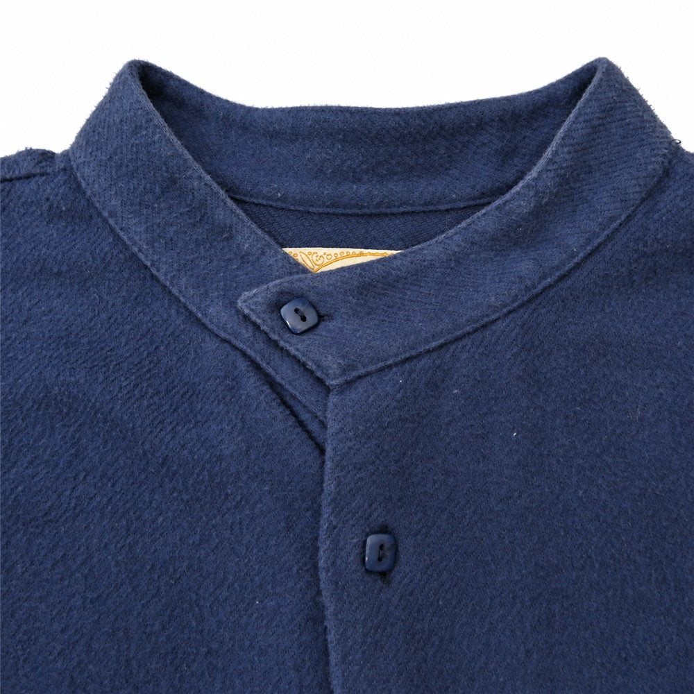 TENDERLOIN テンダーロイン STAND FLANNEL SHT L/S スタンドカラー フランネル ノーカラー 長袖 シャツ ブルー系 L【中古】