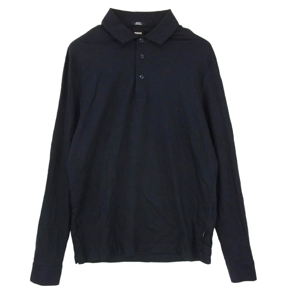 HUGO BOSS ヒューゴボス 50533572 Mercerised-cotton polo shirt in a slim fit マーセライズド コットン 長袖 ポロシャツ ネイビー系 M【中古】
