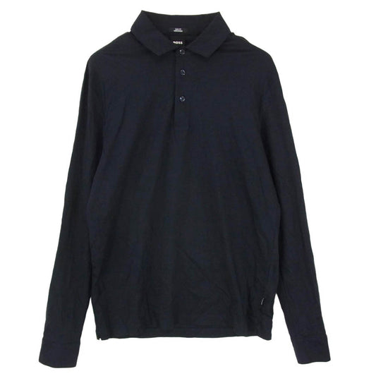 HUGO BOSS ヒューゴボス 50533572 Mercerised-cotton polo shirt in a slim fit マーセライズド コットン 長袖 ポロシャツ ネイビー系 M【中古】