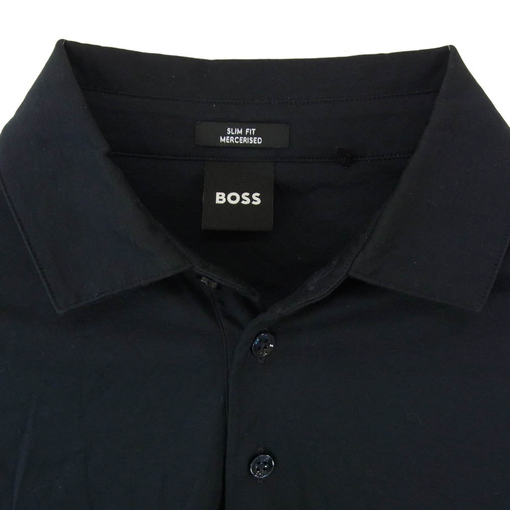 HUGO BOSS ヒューゴボス 50533572 Mercerised-cotton polo shirt in a slim fit マーセライズド コットン 長袖 ポロシャツ ネイビー系 M【中古】