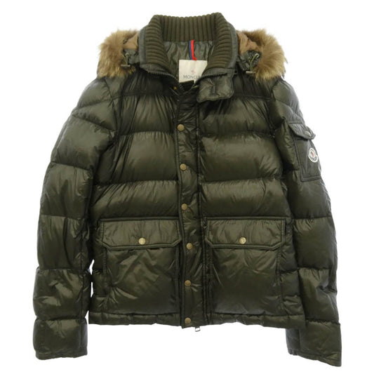 MONCLER モンクレール 320914193215 53029 HUBERT GIUBBOTTO DOWN JACKET ヒューベル コヨーテファー ロゴパッチ ダブルジップ ダウンジャケット カーキ系 1【中古】