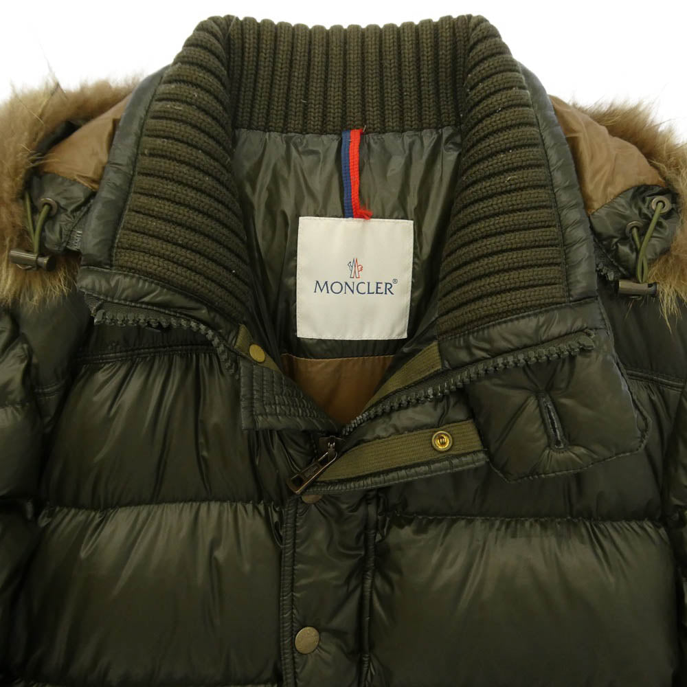 MONCLER モンクレール 320914193215 53029 HUBERT GIUBBOTTO DOWN JACKET ヒューベル コヨーテファー ロゴパッチ ダブルジップ ダウンジャケット カーキ系 1【中古】