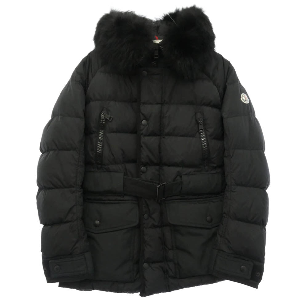 MONCLER モンクレール 420914180425 54155 DYLAN GIUBBOTTO DOWN JACKET ディラン ウエストベルト コヨーテファー ロゴパッチ ダブルジップ ダウンジャケット ダウンコート ブラック系 1【中古】