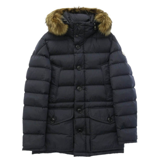 MONCLER モンクレール 19AW E20914138025 68352 CLUNY GIUBBOTTO DOWN JACKET クルーニー コヨーテファー ロゴパッチ ダブルジップ ナイロン ダウンジャケット アウター ネイビー系【中古】