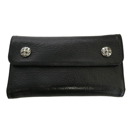 CHROME HEARTS クロムハーツ（原本無） WAVE CROSS BALL ヘビーレザー ウェーブ クロスボール ボタンレザー ウォレット 長財布 ブラック系【中古】