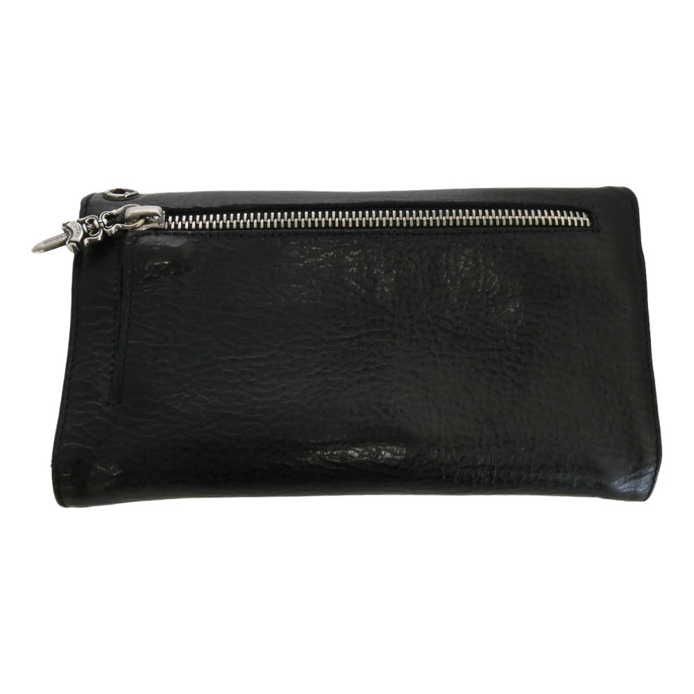CHROME HEARTS クロムハーツ（原本無） WAVE CROSS BALL ヘビーレザー ウェーブ クロスボール ボタンレザー ウォレット 長財布 ブラック系【中古】