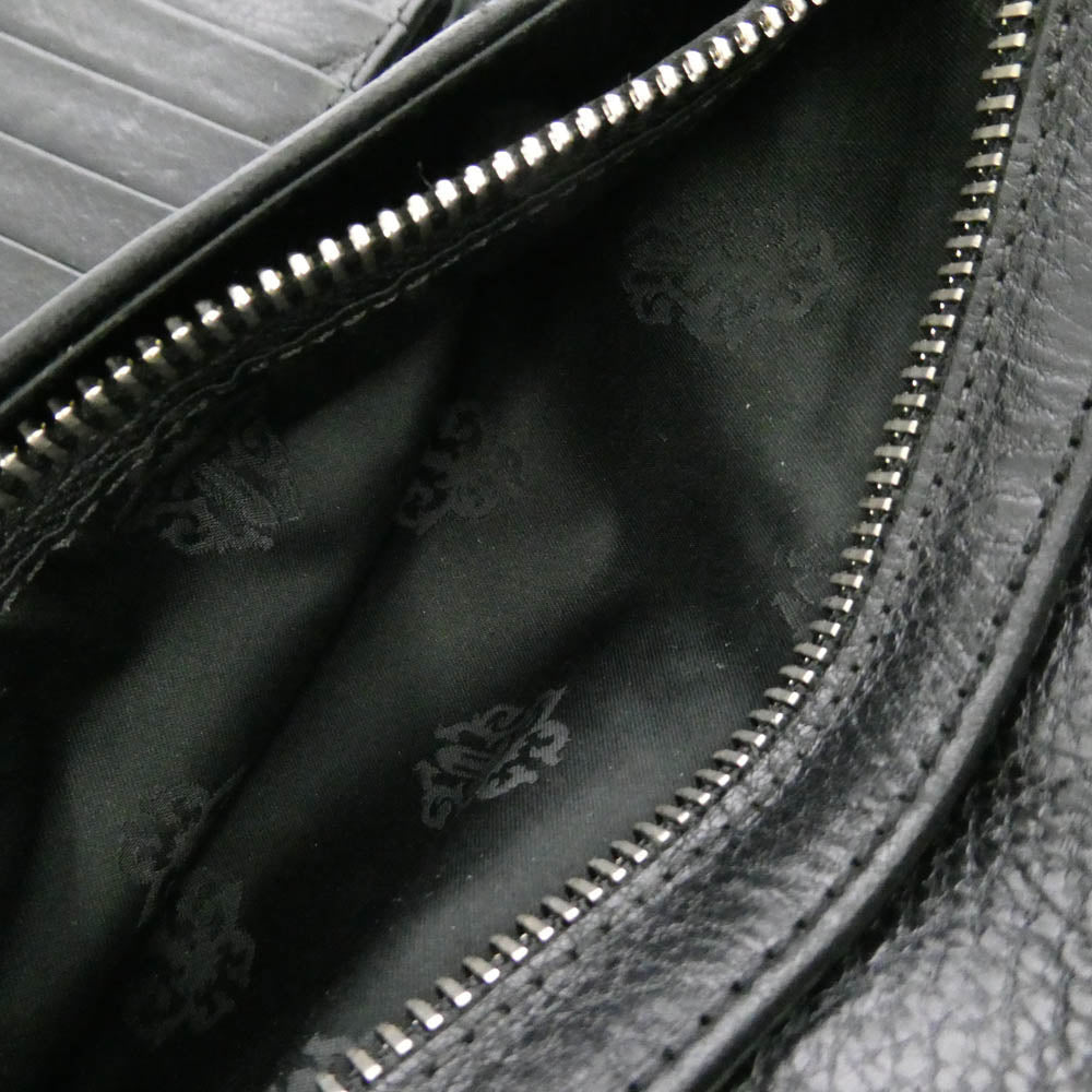 CHROME HEARTS クロムハーツ（原本無） WAVE CROSS BALL ヘビーレザー ウェーブ クロスボール ボタンレザー ウォレット 長財布 ブラック系【中古】