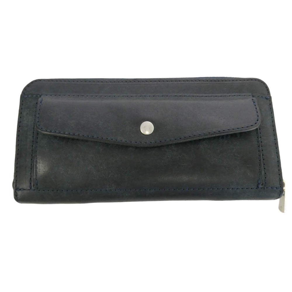 クランプ Cr-604 Pueblo Leather Round Zip Wallet プエブロレザー ラウンドウォレット 財布 ネイビー系【美品】【中古】