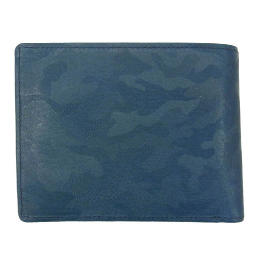 PORTER ポーター 342-03840 WONDER WALLET ワンダー 迷彩柄 エンボス加工 レザー 二つ折り財布 ウォレット ネイビー系【極上美品】【中古】