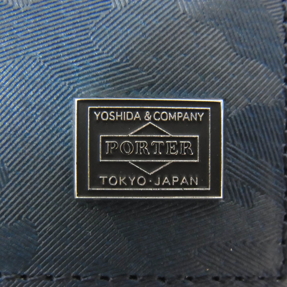 PORTER ポーター 342-03840 WONDER WALLET ワンダー 迷彩柄 エンボス加工 レザー 二つ折り財布 ウォレット ネイビー系【極上美品】【中古】