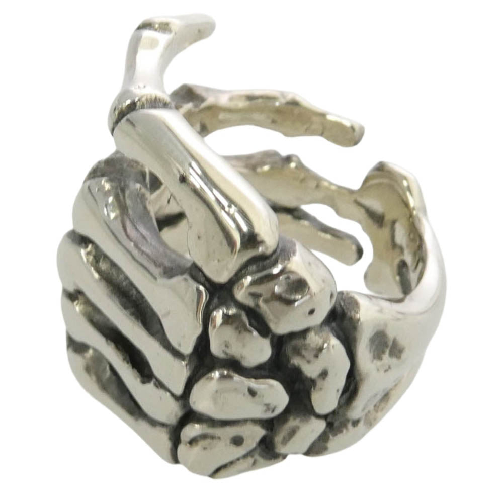 CRAZY PIG クレイジーピッグ 購入時証明書付属 Bone Hand Ring ボーンハンド リング シルバー系 18号【美品】【中古】