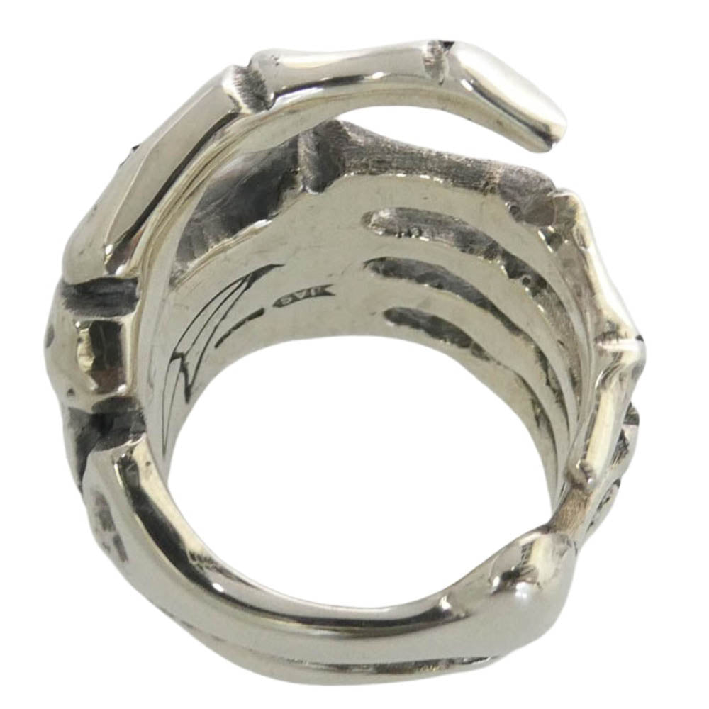 CRAZY PIG クレイジーピッグ 購入時証明書付属 Bone Hand Ring ボーンハンド リング シルバー系 18号【美品】【中古】