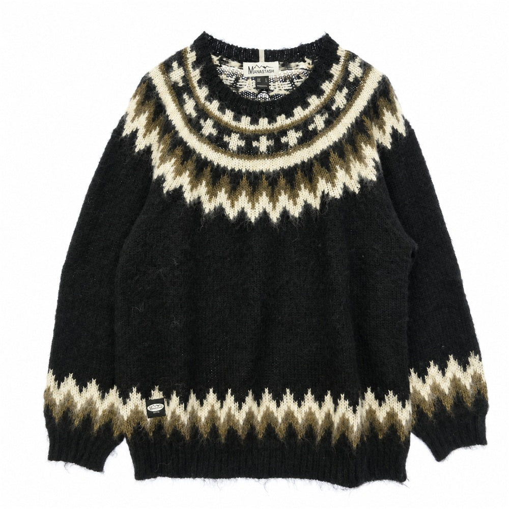 MANASTASH マナスタッシュ 792-3240006 ABERDEEN SWEATER NORDIC ノルディック クルーネック ニット セーター ブラック系 L【中古】