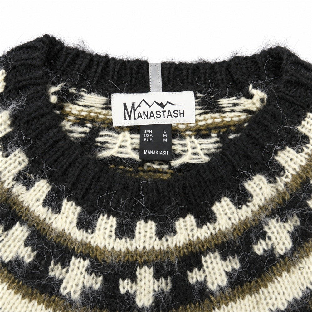 MANASTASH マナスタッシュ 792-3240006 ABERDEEN SWEATER NORDIC ノルディック クルーネック ニット セーター ブラック系 L【中古】