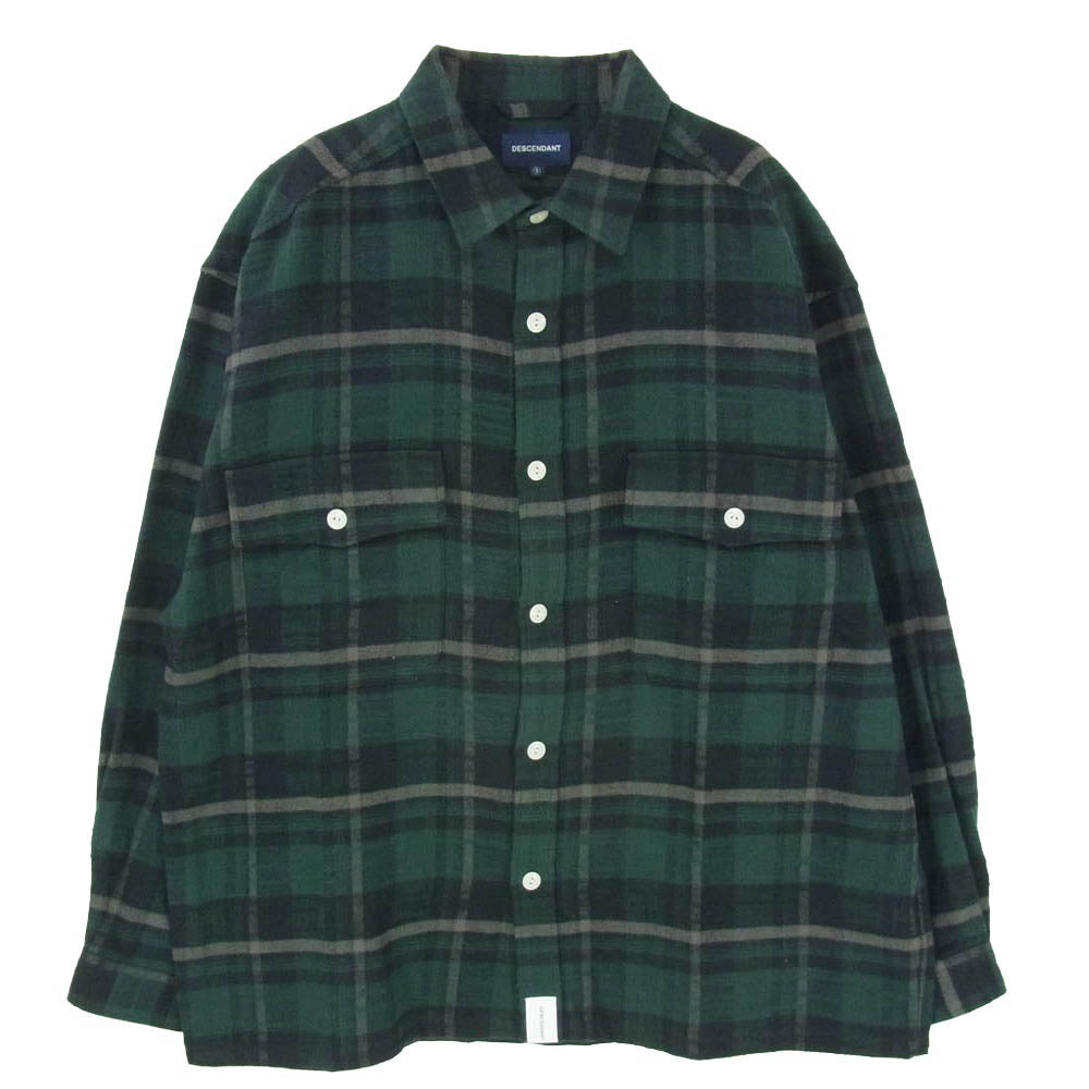 DESCENDANT ディセンダント 25AW 252TQDS-SHM04 VANNING PLAID LS SHIRT バンニング プレイド 長袖 チェック シャツ グリーン系 3【中古】