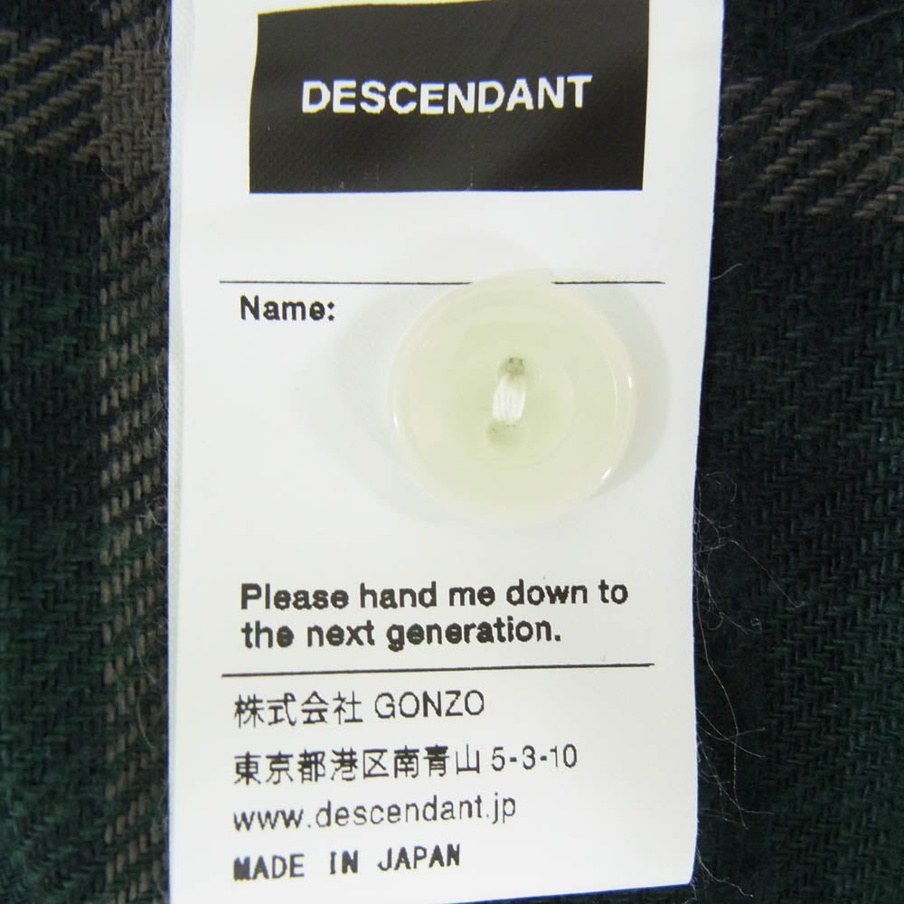 DESCENDANT ディセンダント 25AW 252TQDS-SHM04 VANNING PLAID LS SHIRT バンニング プレイド 長袖 チェック シャツ グリーン系 3【中古】