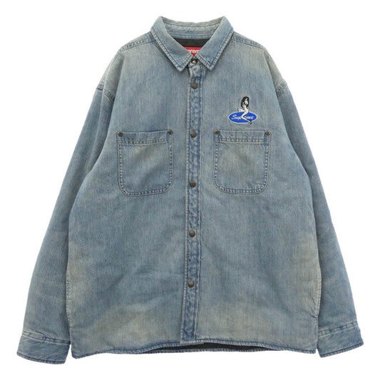 Supreme シュプリーム 26SS Quilted Lined Denim Snap Shirt キルテッド ラインド デニム スナップシャツ ジャケット ブルー系 L【美品】【中古】
