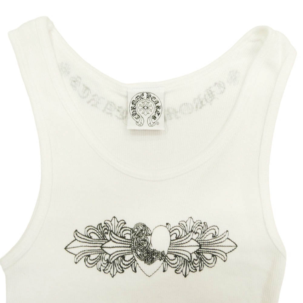 CHROME HEARTS クロムハーツ（原本無） オールド フローラルハート プリント ノースリーブ タンクトップ ホワイト系 M【中古】