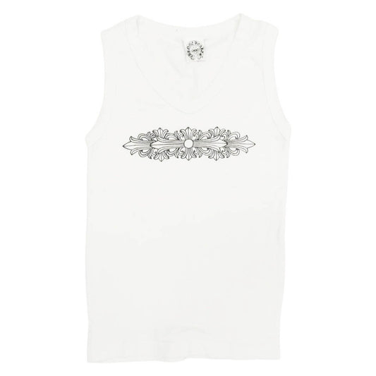 CHROME HEARTS クロムハーツ（原本無） FLRL CRS TANK オールド フローラルクロス プリント ノースリーブ タンクトップ ホワイト系【中古】