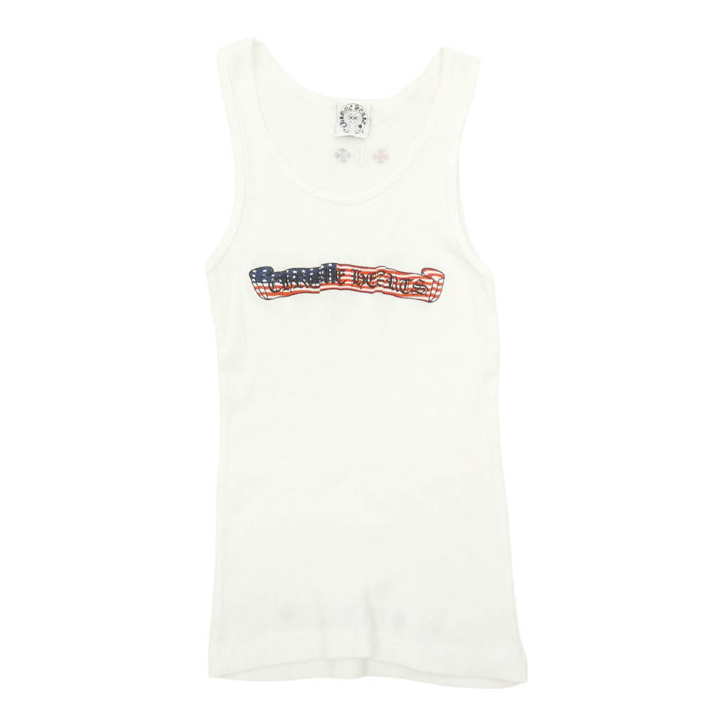 CHROME HEARTS クロムハーツ（原本無） オールド 星条旗 スクロールラベル プリント ノースリーブ タンクトップ ホワイト系 M【中古】