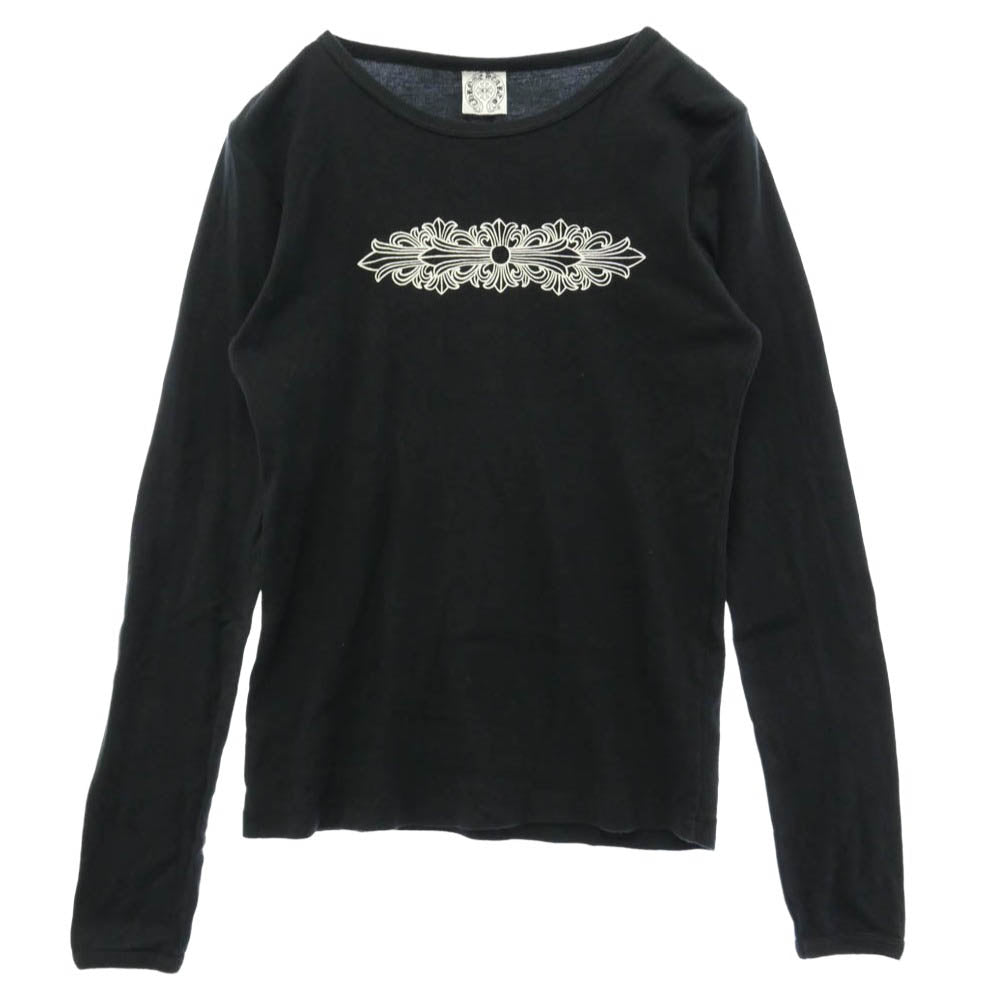 CHROME HEARTS クロムハーツ（原本無） オールド フローラルクロス バックスクロールラベル プリント ロンT 長袖 Tシャツ カットソー ブラック系【中古】