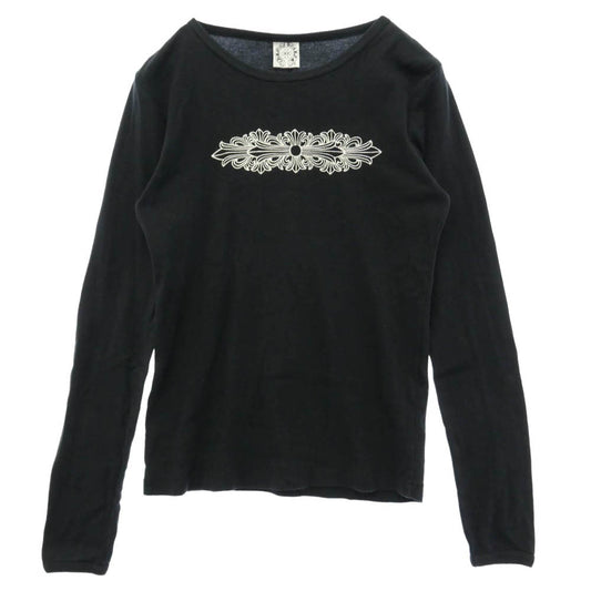 CHROME HEARTS クロムハーツ（原本無） オールド フローラルクロス バックスクロールラベル プリント ロンT 長袖 Tシャツ カットソー ブラック系【中古】