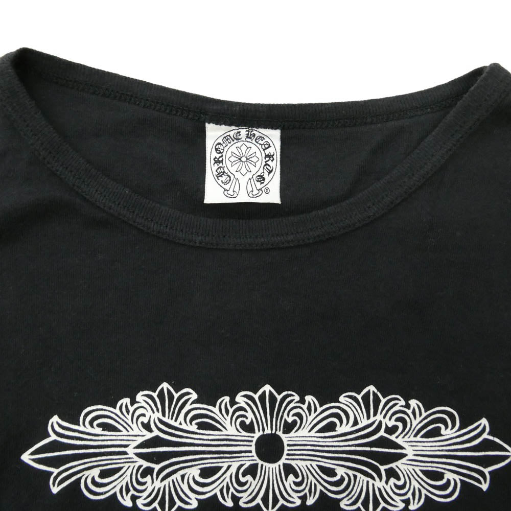 CHROME HEARTS クロムハーツ（原本無） オールド フローラルクロス バックスクロールラベル プリント ロンT 長袖 Tシャツ カットソー ブラック系【中古】