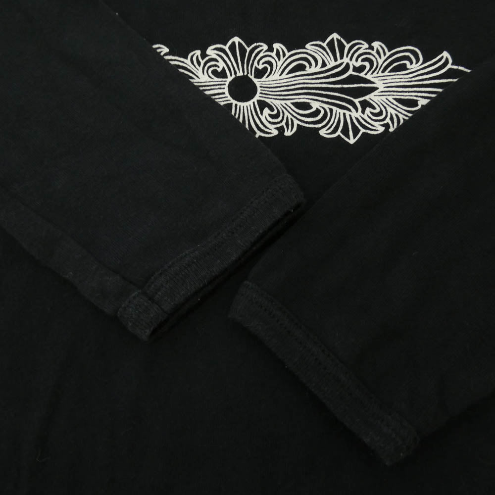 CHROME HEARTS クロムハーツ（原本無） オールド フローラルクロス バックスクロールラベル プリント ロンT 長袖 Tシャツ カットソー ブラック系【中古】