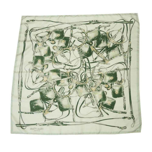 HERMES エルメス Brides Rebelles カレ90 馬具の抵講 シルク 大判 スカーフ グリーン系【中古】