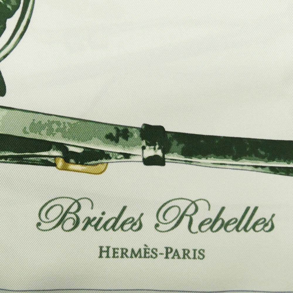 HERMES エルメス Brides Rebelles カレ90 馬具の抵講 シルク 大判 スカーフ グリーン系【中古】