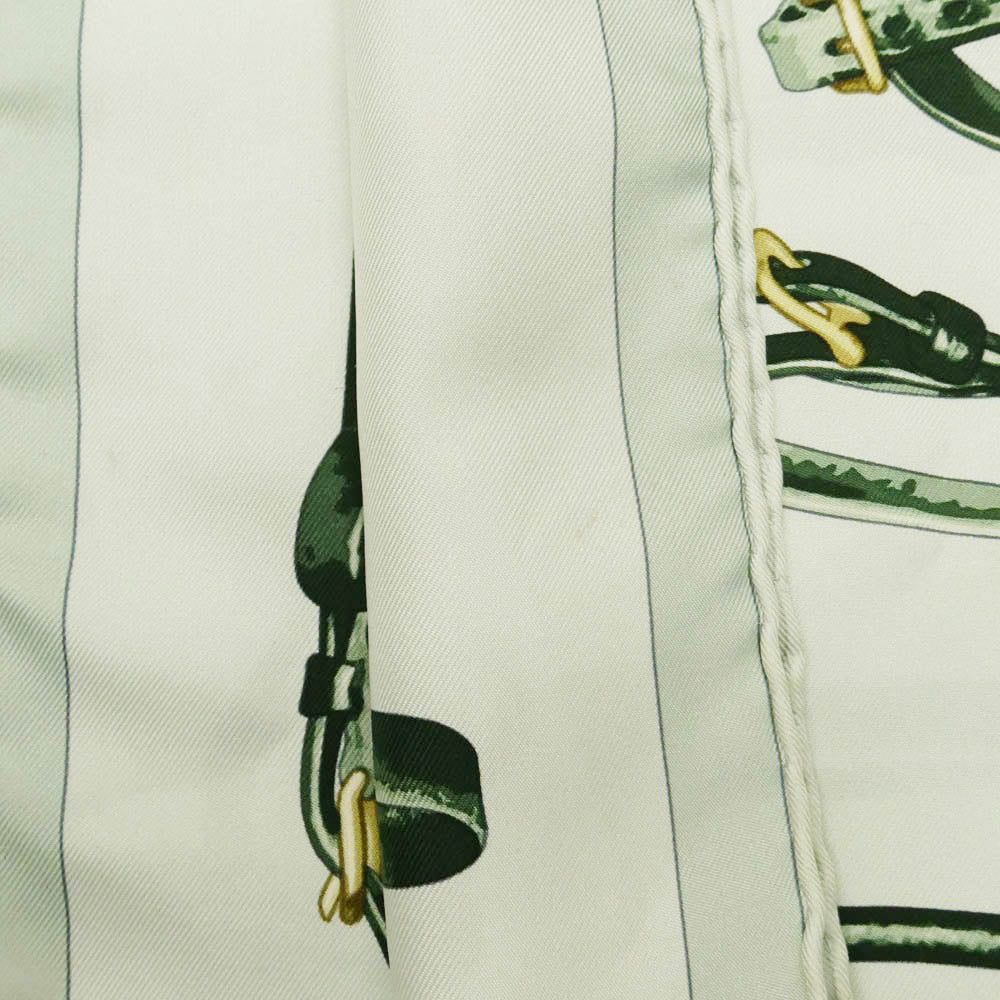 HERMES エルメス Brides Rebelles カレ90 馬具の抵講 シルク 大判 スカーフ グリーン系【中古】