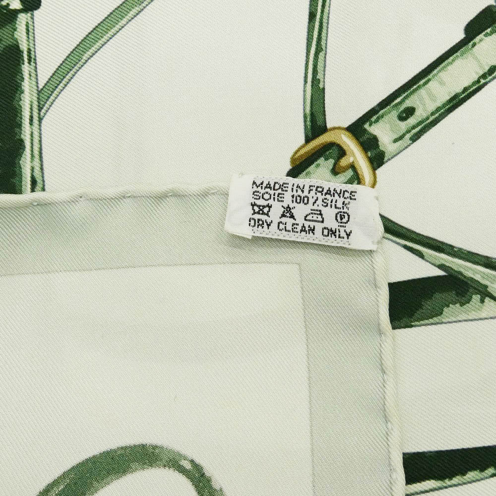 HERMES エルメス Brides Rebelles カレ90 馬具の抵講 シルク 大判 スカーフ グリーン系【中古】