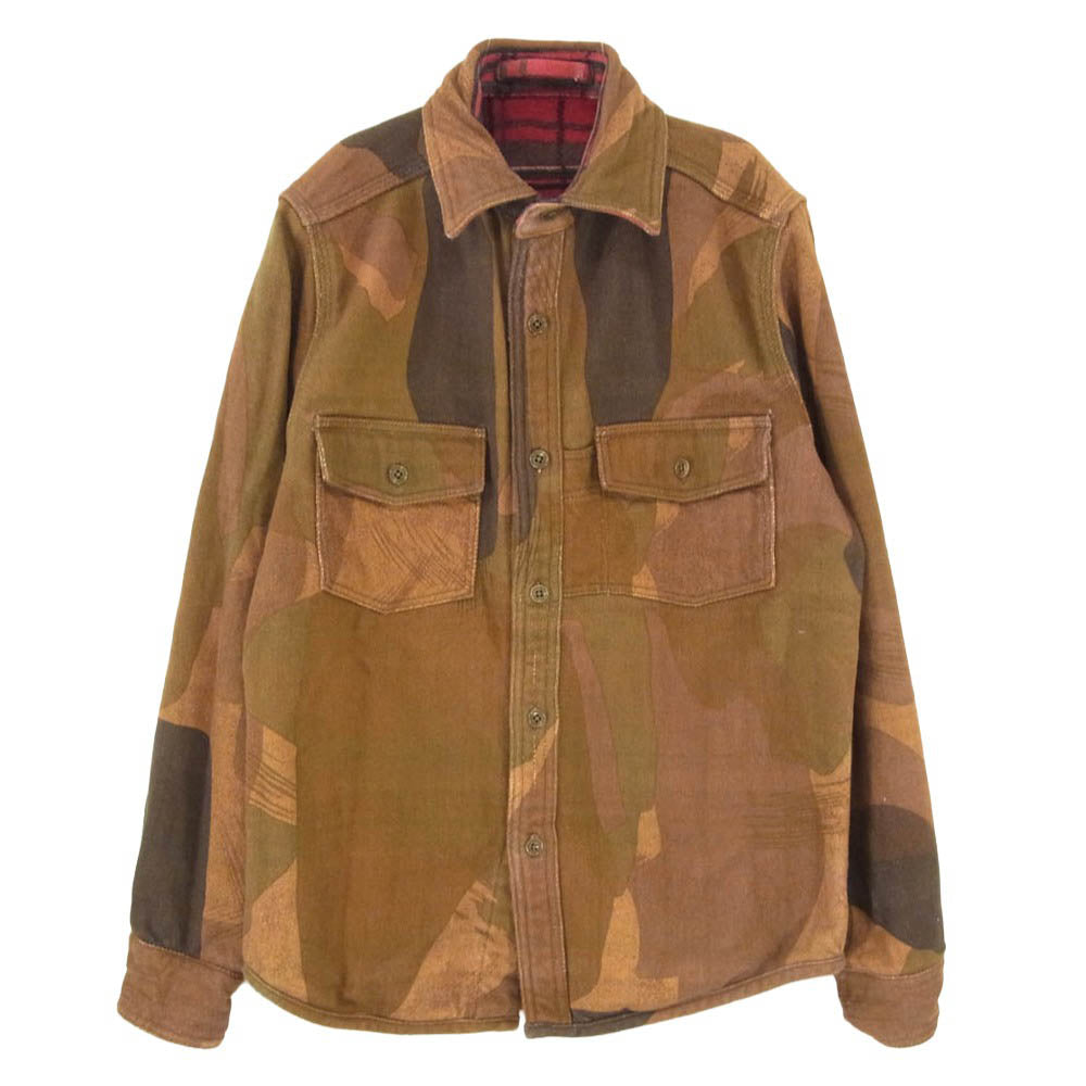 Nigel Cabourn ナイジェルケーボン 17AW 80350010009 REVERSIBLE SHIRT CAMO CHECK リバーシブル カモフラージュ 迷彩柄 チェック 長袖 シャツ レッド系 ブラウン系 カーキ系 46【中古】