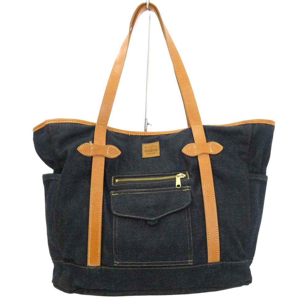 FILSON フィルソン デニム ダッフル トート バッグ インディゴ レザー コンビ ダークネイビー系【中古】