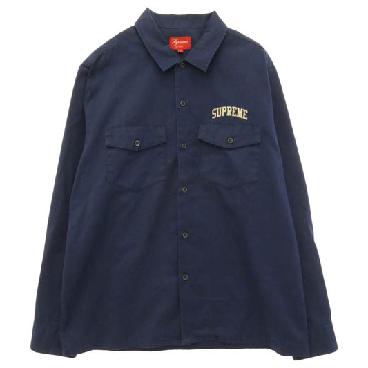 Supreme シュプリーム 16AW Arc Logo Work アーチロゴ 長袖 ワーク シャツ ネイビー系 L【中古】