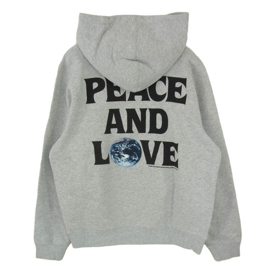 STUSSY ステューシー PEACE AND LOVE HOODY ピース アンド ラブ プルオーバー フーディー パーカー グレー系 S【中古】