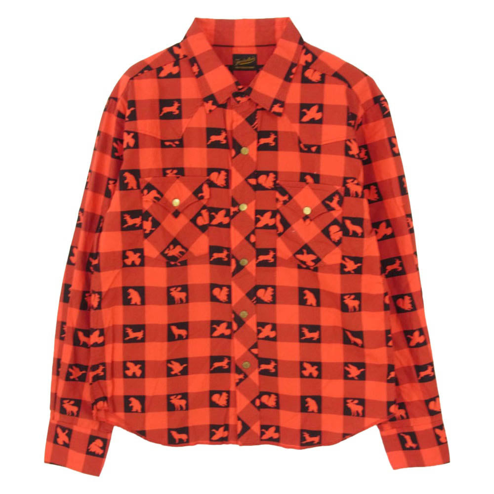 TENDERLOIN テンダーロイン T-WESTERN SHT ウエスタン ブロックチェック 長袖 シャツ レッド系 XS【中古】