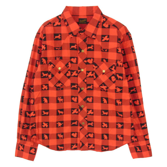 TENDERLOIN テンダーロイン T-WESTERN SHT ウエスタン ブロックチェック 長袖 シャツ レッド系 XS【中古】