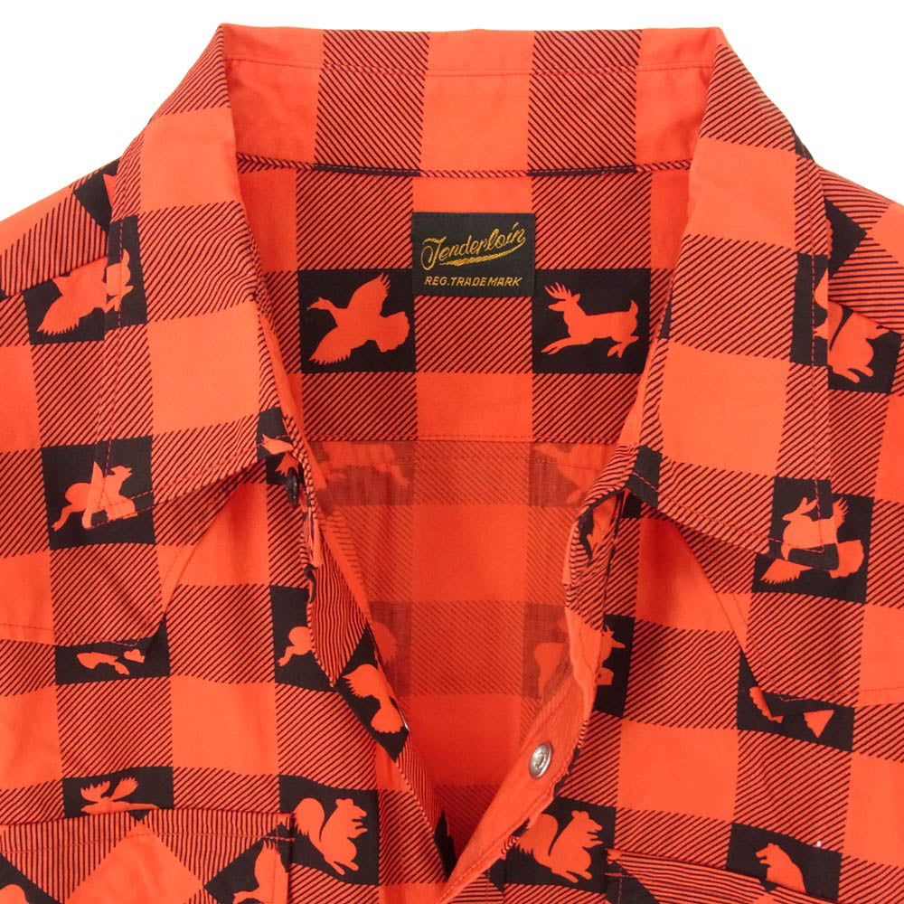 TENDERLOIN テンダーロイン T-WESTERN SHT ウエスタン ブロックチェック 長袖 シャツ レッド系 XS【中古】